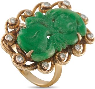 Luxury Bazaar 14K Yellow Gold 0.11ct Diamond and Jade Ring MF11-062926