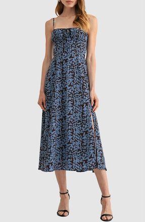 All in Favor Floral Spaghetti Strap Midi Dress in Brown Blue at Nordstrom, Size X-Large