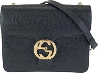 Gucci Pre-owned Cross Body Bags, female, Black, Size: ONE SIZE Pre-owned Interlocking G Leather Chain Shoulder Bag