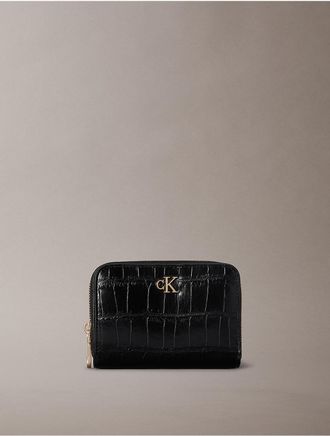 Calvin Klein Womens Croc Minimal Monogram Zip Wallet - Black