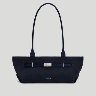 DeMellier The New York Shoulder in Midnight Blue Suede & Midnight Blue Smooth Leather Shoulder bag