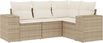 vidaXL Juego De Sof&aacute;s Jard&iacute;n Con Cojines 4 Pzas Rat&aacute;n Sint&eacute;tico Beige Vidaxl