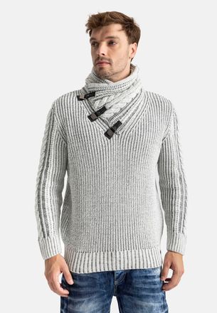 Cipo & Baxx Kapuzenpullover CIPO & BAXX, Herren, Gr. XXL, grau, Strick, Obermaterial: 100% Polyacryl, unifarben, regular fit, Rundhals, Pullover Kapuzenpullover