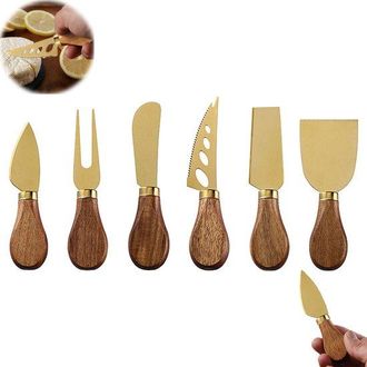 OEM Juego De 6 Piezas: Cuchillo Para Queso Dorado, Hoja De Acero Inoxidable, Cuchillo Para Queso, Mango De Madera De Acacia, Mango Ergon&oacute;mico, Bodas