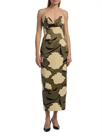 Lela Rose Draped Bust Sheath Dress In Brown Multi