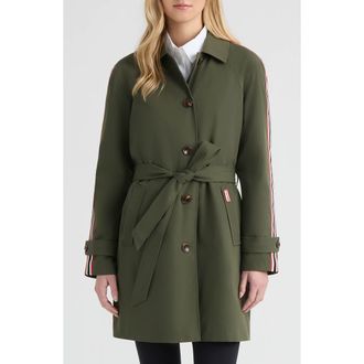 Hunter Sophia Sleeve Stripe Trench Coat in Hunter Green at Nordstrom, Size X-Large