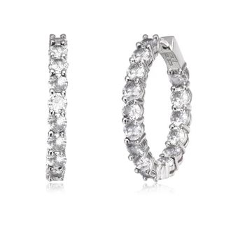 Rachel Glauber Rg White Gold Plated with Diamond Cubic Zirconia Inside Out Hoop Earrings