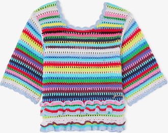 Ganni Mixed Top in Striped Crochet - Size XXS Organic Cotton