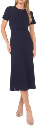 Ted Baker Pointelle Short Sleeve Midi Dress in Navy Dream at Nordstrom, Size Large