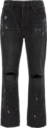 Purple P011 Knee Slit Paint Jeans - Heren - Regular Fit Jeans - Zwart - W36 - Katoen - Jeans