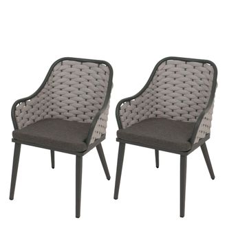 Hhg Hhg - Juego De 2 Sillas De Jard&iacute;n De Aluminio 761, Silla De Exterior, Tejido De Cuerda De Olefina (200 G/m&sup2;) Cuerda, Gris Claro Cojines Gris Oscuro