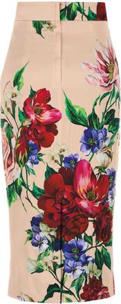 Dolce & Gabbana Womens Floral-Printed Stretch Satin Skirt Beige Viscose Elastane