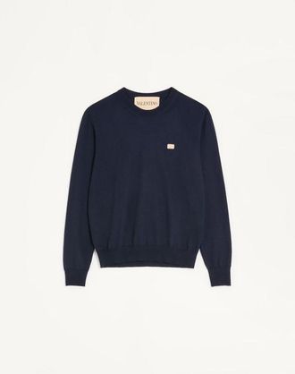 Valentino Maglia Valentino In Lana Con Vlogo Patch Uomo NAVY XXL