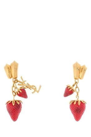 Saint Laurent Red Golden Cassandre Drop Earrings