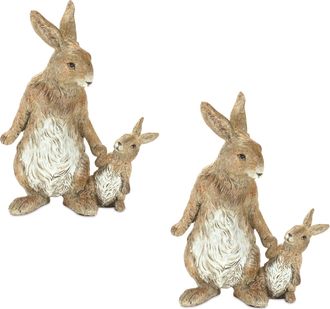 Melrose International Stone Mother Rabbit and Baby Bunny Figurine (Set of 2) - Brown