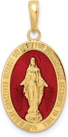 Diamond2Deal 14k Gold Red Enameled Miraculous Medal Pendant