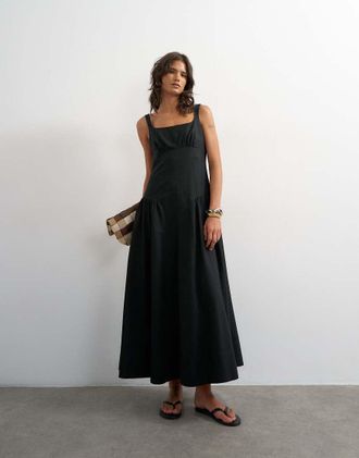 Topshop Vestito lungo nero con vita scesa