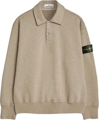 Stone Island Polo met lange mouwen van katoen met slubstructuur - Heren - Polos - Beige - L - Katoen - Tops