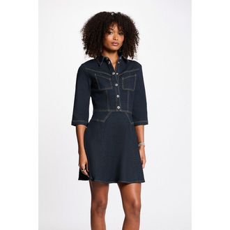 Morgan Korte jurk van denim met lange mouwen en overhemdkraag