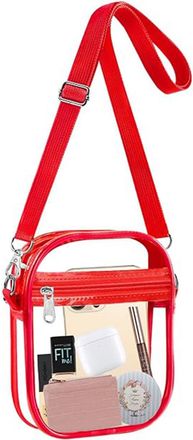 Generic Clear Crystal Crossbody Bag for Women, Transparent Stadium Approved Bag Purse Wallet with Front Pockets for Sports Concerts Festival (S Red)