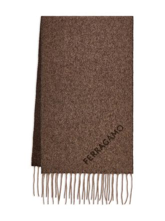 Ferragamo jacquard fringed scarf - women - Virgin Wool/Silk - One Size - Brown
