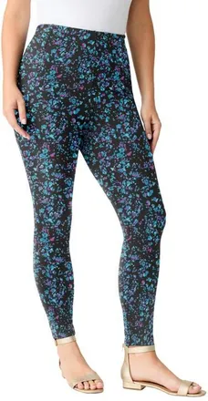 Roaman's Side Pocket Essential Legging in Teal Watercolor Ditsy at Nordstrom, Size 44