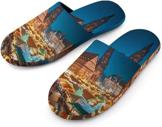 Generic Christmas Market Mens Slippers Flannel Warm House Shoes with Rubber Anti-Slip Sole Slip On for Home Outdoor