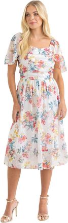 Klass Floral Shimmer Printed Dress - Ivory Multi - 14