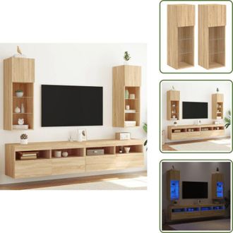 vidaXL Spazio portaoggetti - vidaXL Mobili Porta TV con Luci LED 2 pz Rovere Sonoma 30,5x30x90 cm - Legno multistrato