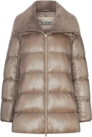 Herno Gewatteerde jas met imitatiebontkraag - Dames - Dons jassen - Bruin - L - Nylon - Jassen