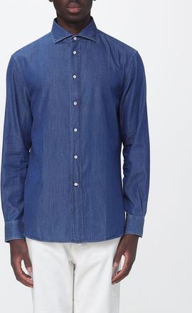 Brunello Cucinelli Camicia slim fit in denim di cotone con collo francese
