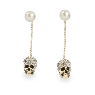 Alexander McQueen Pave Skull Chain Earrings - Dames - Oorbellen - Grijs - ONE Size - Accessoires