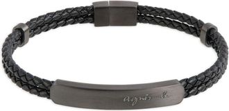 agnès b. logo-engraved braided leather bracelet - women - Leather/stainless steel - One Size - Black