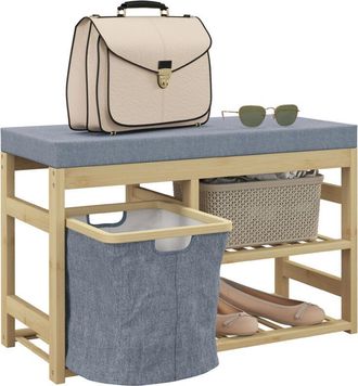 HOMCOM Homcom - Banco Zapatero De Bamb&uacute; Mueble Zapatero Con Asiento Cesta Extra&iacute;ble Y Estantes Abiertos Para 4 Pares De Zapatos 69x30x45 Cm Natural