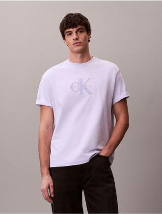 Calvin Klein Jeans Calvin Klein Mens Monologo Outline Graphic Classic T-Shirt - Purple - 2XL
