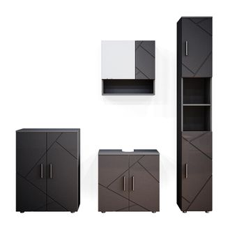 Vicco Conjunto De Muebles De Ba&ntilde;o Irma, Antracita Alto Brillo, 4 Piezas, Con Armario Alto Y Cajonera