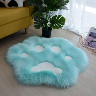 OEM Alfombra De Pelo Largo Con Dise&ntilde;o De Huellas De Gato, 70 X 70 Cm, Azul Y Blanco