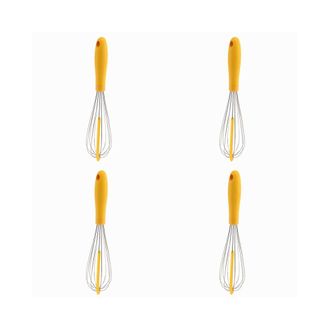 OEM Batidor De Globo De Acero Inoxidable 304 (4 Unidades) Con Raspador De Silicona - Mango Elegante Y Varillas Gruesas Para Mezclar, Color Amarillo