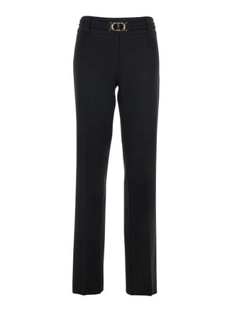 Twin-Set Black Pants With Belt With Buckle And Belt Loops In Viscose Blend Stretch Woman