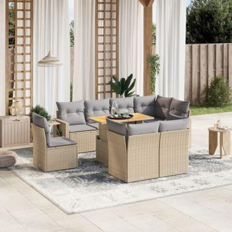 vidaXL Set De Sof&aacute;s De Jard&iacute;n 9 Pzas Con Cojines Rat&aacute;n Sint&eacute;tico Beige Vidaxl