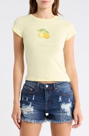 Madden Girl Embroidered Baby Tee in Yellow at Nordstrom Rack, Size Large