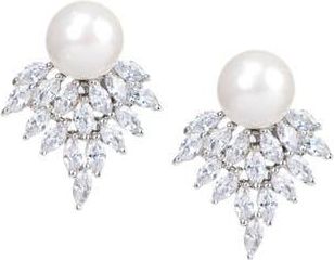 Kenneth Jay Lane Marquise Cluster CZ & Pearl Earrings in White-Clear-Silver at Nordstrom Rack