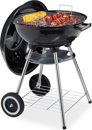 OEM Barbacoa Redonda, Con Soportes Y Cenicero, Port&aacute;til, Para Jard&iacute;n Y Camping, De Carb&oacute;n, Negra, 40 Cm