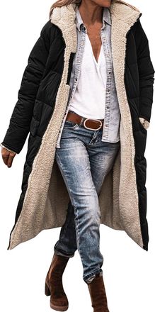 Generic Winter Coats for Women UK Warm Fleece Lined Overcoat Outerwear Full Zip Hooded Long Jackets Ladies Long Sleeve Down Jacket Longline Padded Puffer Coat