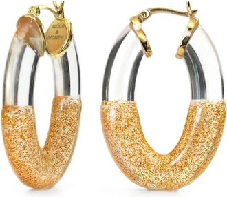 Gold & Honey Womens Glitter Flat Oval Lucite Hoop Earrings In Clear & Gold