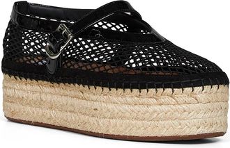 Alaia Womens Wedge Espadrilles Black Fishnet & Patent Leather Lambskin Flat Shoes