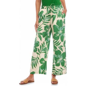 Karen Kane Floral Wide Leg Cotton Drawstring Pants in Green Floral Print at Nordstrom, Size Medium