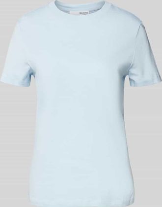 Selected T-Shirt mit geripptem Rundhalsausschnitt in Hellblau, Größe XL