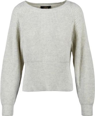 Twin-Set Ribbed Knit Light Grey Sweater With Boat Neckline And Fitted Waist