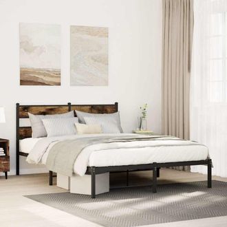Berkfield Home Metal Bed Frame without Mattress Smoked Oak 140x190 cm in Brown